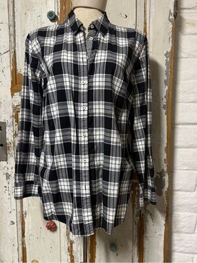 Talbots Black and White Plaid Cotton Button-Down Shirt